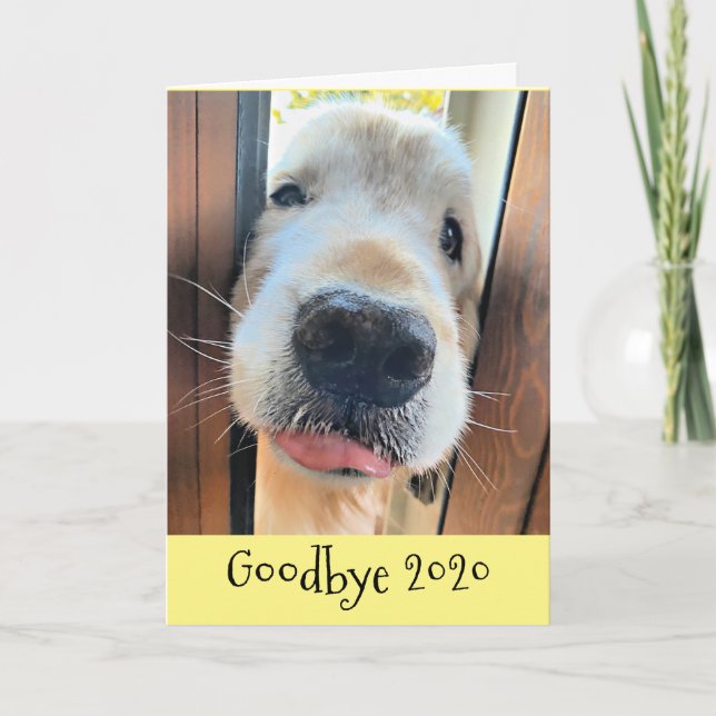 Funny Golden Retriever Goodbye 2020 New Year's Holiday Card (Front)