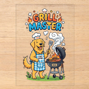 Funny Golden Retriever Grill Master BBQ Graphic Acrylic Invitations