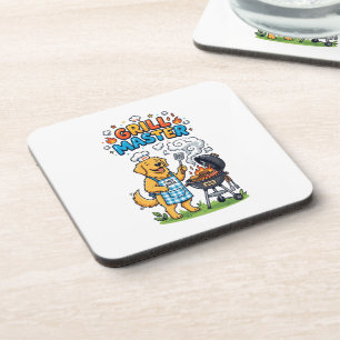 Funny Golden Retriever Grill Master BBQ Graphic Coaster