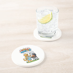 Funny Golden Retriever Grill Master BBQ Graphic Coaster