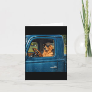 Funny golden retriever meme dog driving vintage card