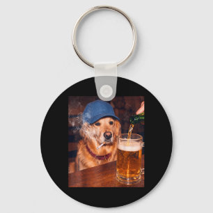 Funny Golden Retriever Meme Drinking Beer Smoking Key Ring