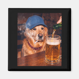 Funny Golden Retriever Meme Drinking Beer Smoking Magnet