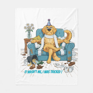Funny Golden Retriever Messy Birthday Dog Mischiev Fleece Blanket