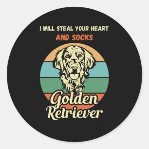 Funny Golden Retriever Sock Thief. Funny Dog Classic Round Sticker