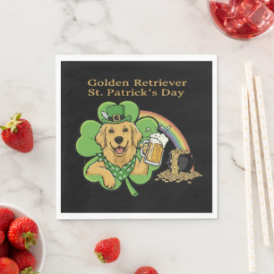 Funny Golden Retriever St. Patrick's Day Leprechau Napkin