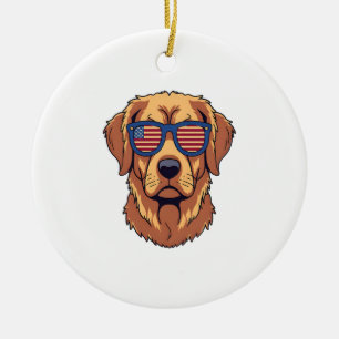 Funny Golden Retriever - USA Dog Lover Graphic Art Ceramic Ornament