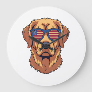 Funny Golden Retriever - USA Dog Lover Graphic Art Large Clock