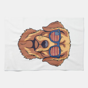 Funny Golden Retriever - USA Dog Lover Graphic Art Tea Towel