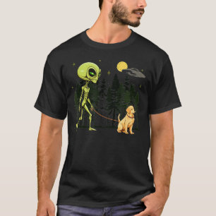 Funny Golden Retriever Walking Pet Dad  T-Shirt