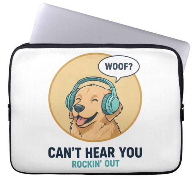 Funny Golden Retriever With Headphones  Laptop Sleeve (Front)