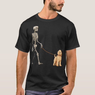 Funny Goldendle Skeleton Dog Walking Halloween Dog T-Shirt