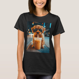 Funny goldendoodle drinking iced coffee animal mem T-Shirt
