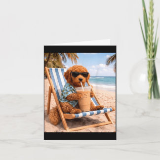 Funny Goldendoodle Sungles Drinking Iced Coffee Card