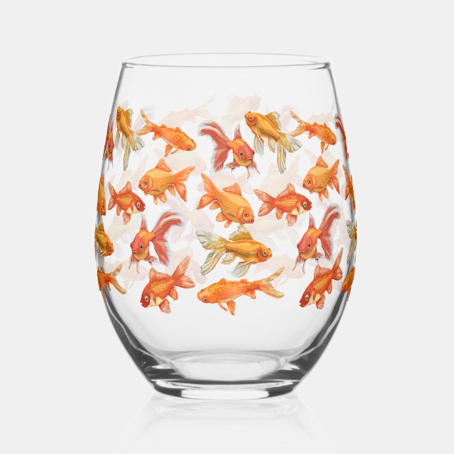 Funny Goldfish Bowl Stemless Wine Glass (Front)