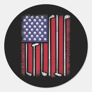 Funny Golf American Flag Golf Player Vintage Golfe Classic Round Sticker