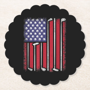 Funny Golf American Flag Golf Player Vintage Golfe Paper Coaster