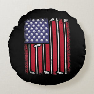 Funny Golf American Flag Golf Player Vintage Golfe Round Cushion