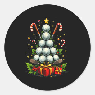 Funny Golf Ball Christmas Tree Santa Hat Xmas Tee  Classic Round Sticker