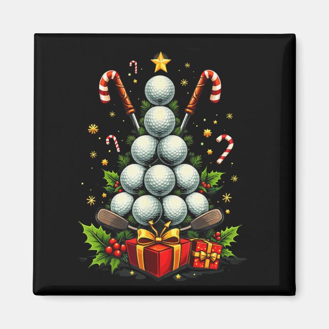 Funny Golf Ball Christmas Tree Santa Hat Xmas Tee  Magnet (Front)