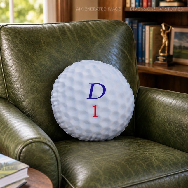 Funny Golf Ball Dimpled Round Pillow (Just add your initial and golf ball number and "putt" it on your couch)