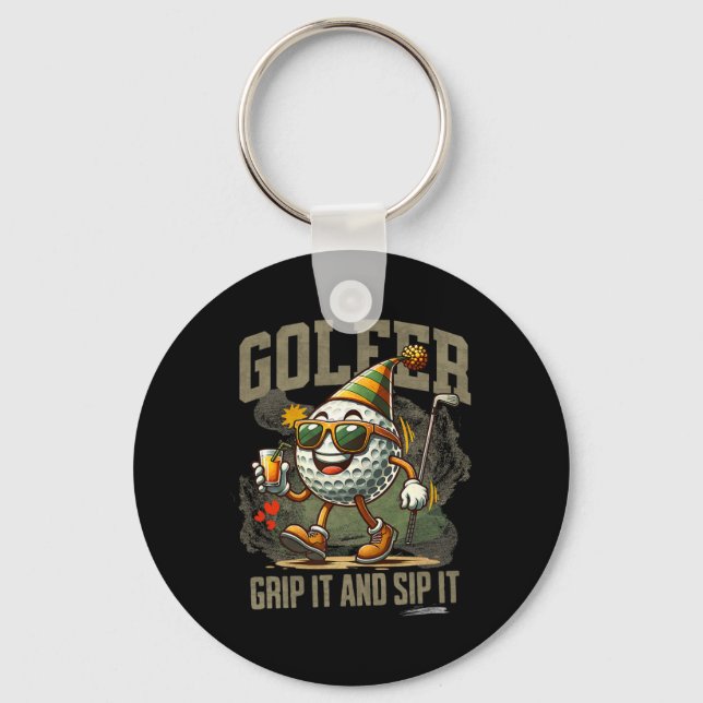 Funny Golf Ball Drinking  Key Ring (Front)