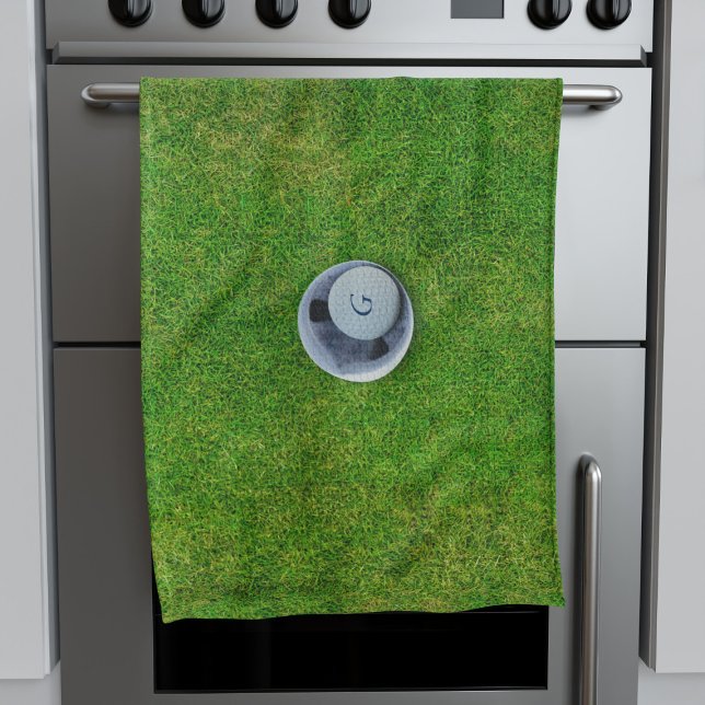 Funny Golf Ball Monogram Green Kitchen Towel (Celebrate Dad's Hole in One with a kitchen towel! Makes a great gift for golfers. Add your initial!)