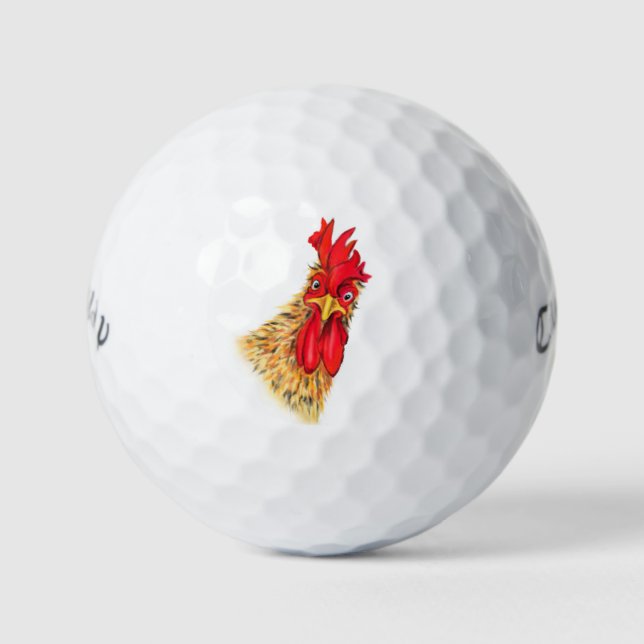 Funny Golf Balls with Surprised Rooster (Front)