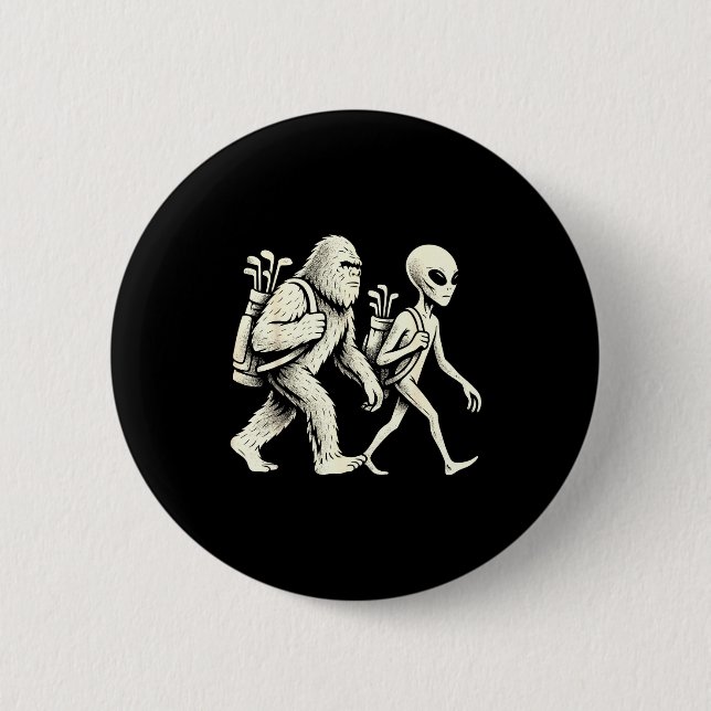 Funny Golf Bigfoot Sasquatch Alien Ufo Golfer  6 Cm Round Badge (Front)