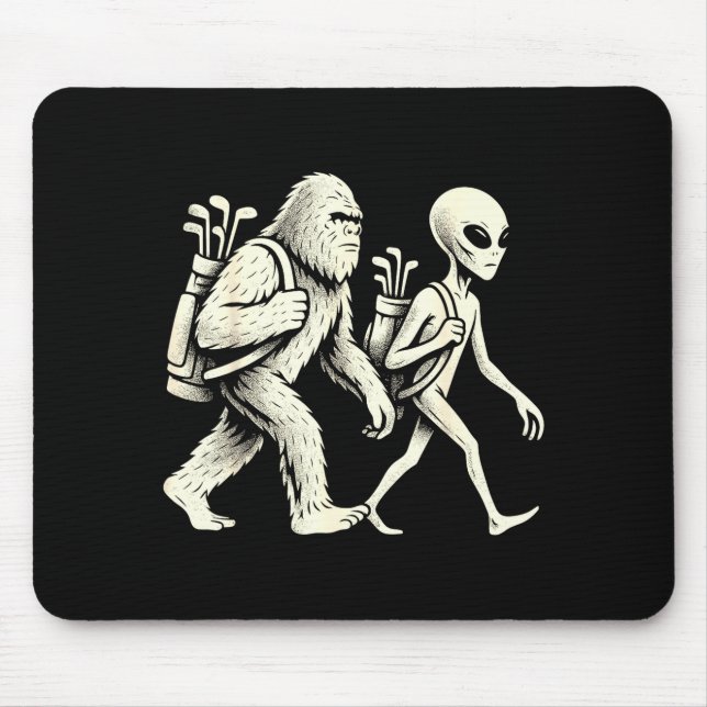 Funny Golf Bigfoot Sasquatch Alien Ufo Golfer  Mouse Pad (Front)