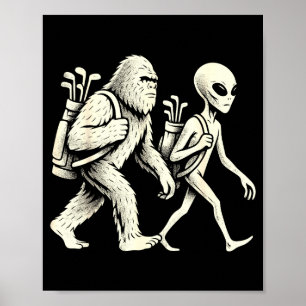 Funny Golf Bigfoot Sasquatch Alien Ufo Golfer  Poster