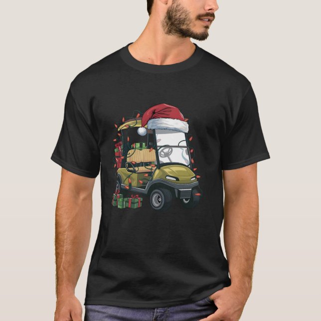 Funny Golf Cart Xmas Lighting Santa Hat Golf Cart  T-Shirt (Front)