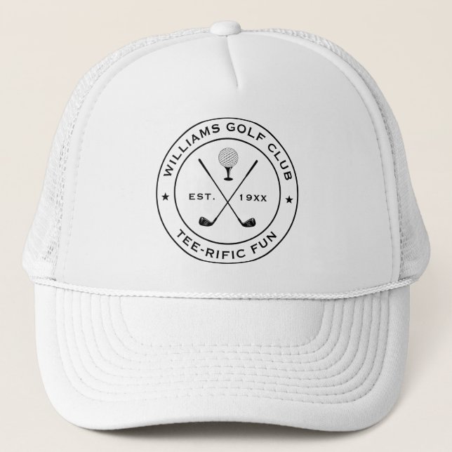 Funny Golf Club Golfer Pun Custom Text Black White Trucker Hat (Front)