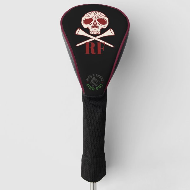 Funny Golf Dad Monogram Black Skull Crossed Tees Head Cover (Front)