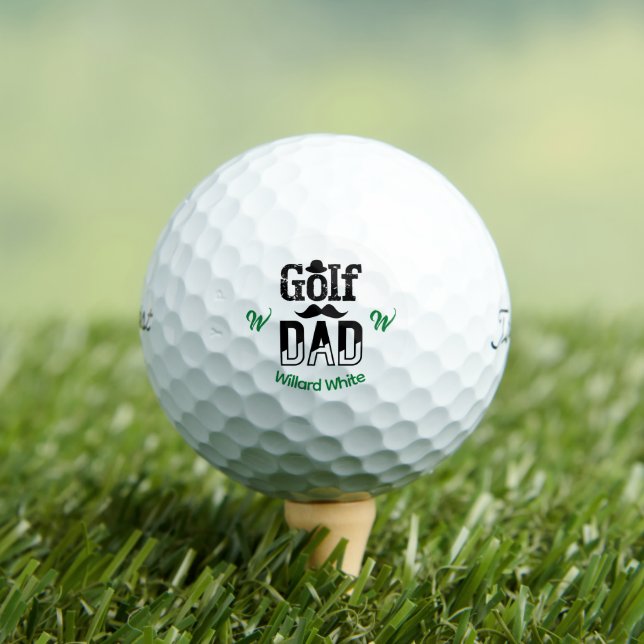 Funny Golf Dad with Hat and Moustache Monogram Golf Balls (Insitu Tee)