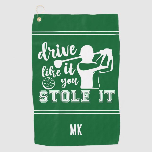 Funny Golf Green White Monogram Drive Like Stole  Towel (Front)