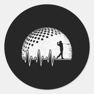 Funny Golf Heartbeat Golf Player Vintage Golfer Classic Round Sticker
