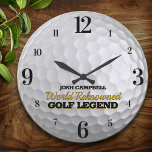 Funny Golf Legend Golf Ball Personalized Large Clock<br><div class="desc">Fun,  personalized golf ball on this custom wall clock.  The perfect gift for any golf lover.</div>