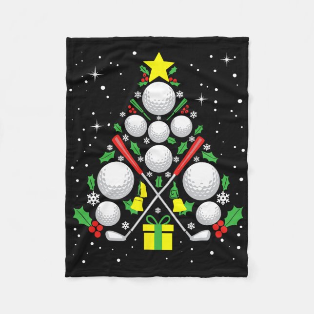 Funny Golf Player Xmas Lights Golf Christmas Tree  Fleece Blanket (Front)