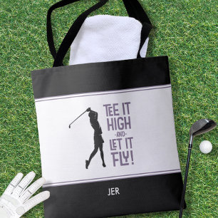 Funny Golf Saying Modern Purple Black  Tote Bag