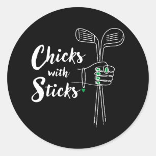 Funny Golf Shirt For Women - Chicks With Sticks La Classic Round Sticker