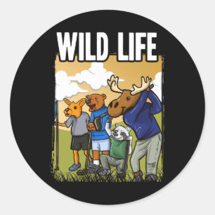 Funny Golf Shirt With Deer Racoon Moose Bear Golf Classic Round Sticker
