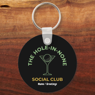 Funny Golf Social Club Humour Hole-In-None Martini Key Ring