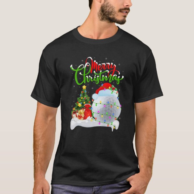 Funny Golf Sports Lover Xmas Lighting Golf Christm T-Shirt (Front)