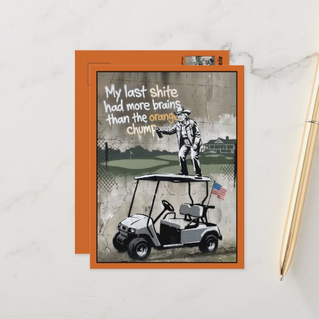 Funny Golf Themed Anti-Trump Postcard (Front/Back In Situ)