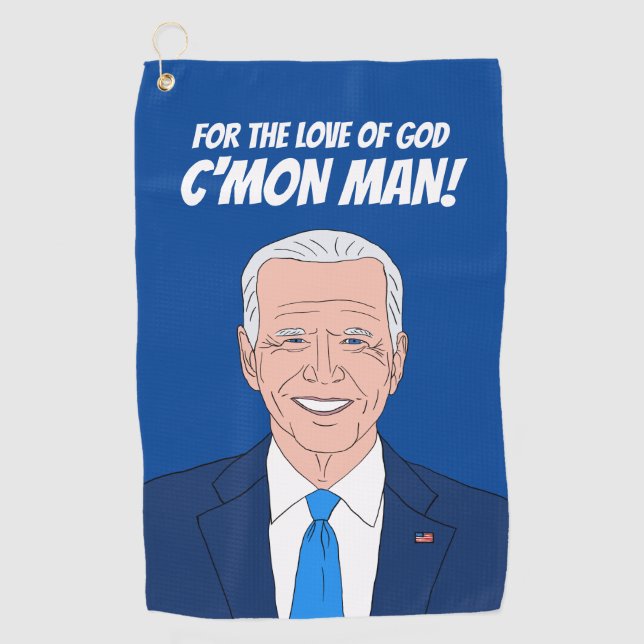 Funny golf towel gift with Joe Biden cartoon (Front)