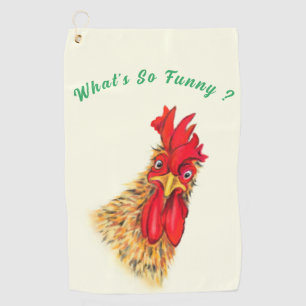 Funny Golf Towel Surprised Rooster - Custom Text