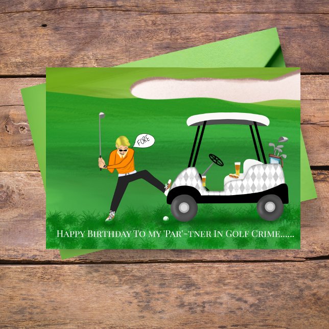 Funny Golfer Birthday Card With Beer & Hot Dog (Tee-rific birthday wishes for your golf-loving friend who enjoys a laugh!)