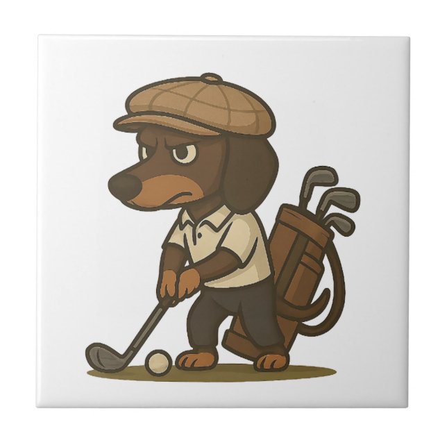 Funny Golfer Gift � Dachshund on the Tee Ceramic Tile (Front)