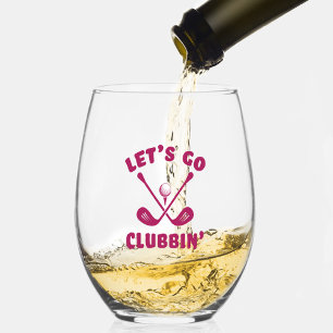 Funny Golfer Golf Club Humour Modern Sports Pink Stemless Wine Glass